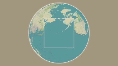 Amlia Adası. Yerin bir OpenStreet haritasında, Bering Denizi 'nde merkezli iki adımlık çerçeve çıkarımı kullanılarak sunumu - ABD