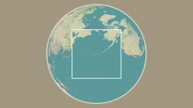 Atka Adası. Yerin bir OpenStreet haritasında, Bering Denizi 'nde merkezli iki adımlık çerçeve çıkarımı kullanılarak sunumu - ABD