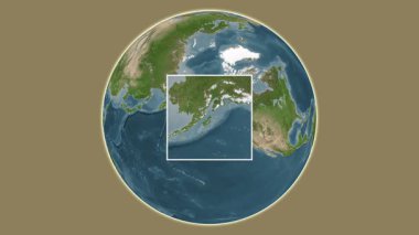 Afognak Adası. Amerika Birleşik Devletleri, Alaska Körfezi 'ndeki merkezli iki adımlı çerçeve çıkarma kullanılarak bir uydu haritasında konumun sunumu