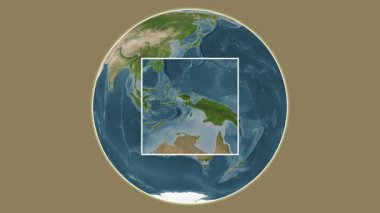 Pulau Aiduma Adası. Arafura Denizi - Endonezya 'da merkezli iki adımlık çerçeve ekstraksiyonu kullanılarak bir uydu haritasında konumun sunumu