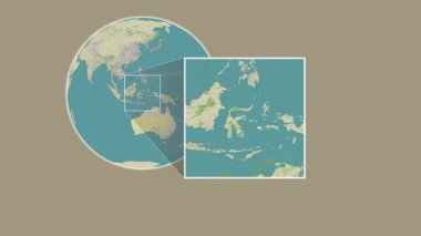 Pulau Bakalan Adası. Molukka Denizi - Endonezya 'da iki adımlık kaydırma iskeleti ekstraksiyonu kullanılarak bir OpenStreet haritasında konumun sunumu