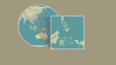 Balut Adası. Filipin Denizi - Filipinler 'de iki adımlık slayt çerçeve ekstraksiyonu kullanılarak OpenStreet haritasında konumun sunumu