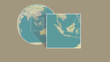 Pulau Bangka Adası. Konumun bir OpenStreet haritasında sunumu Java Denizi - Endonezya 'da iki adımlık bir çerçeve ekstraksiyonu kullanılarak