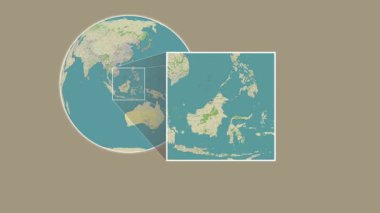 Pulau Bangkudulis Besar Adası. Celebes Denizi - Endonezya 'da iki adımlık kaydırma çerçeve ekstraksiyonu kullanılarak bir OpenStreet haritasında konumun sunumu