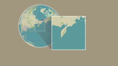 Bering Adası. Yerin bir OpenStreet haritasında sunumu Bering Denizi 'nde iki adımlık bir çerçeve çıkarımı kullanılarak - Rusya