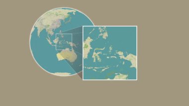 Pulau Bisa Adası. Yerin OpenStreet haritasında Halmahera Denizi - Endonezya 'da iki adımlık bir çerçeve ekstraksiyonu kullanılarak sunumu
