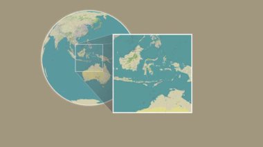 Buton Adası. Banda Denizi - Endonezya - Endonezya 'da iki adımlık kaydırma çerçeve ekstraksiyonu kullanılarak OpenStreet haritasında konumun sunumu