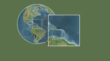 Barbuda Adası. Karayip Denizi - Antigua ve Barbuda - Karayip Denizi 'nde kaydırma-benzeri iki adımlı çerçeve çıkarımı kullanılarak rengarenk bir yükseklik haritasında konumun sunumu
