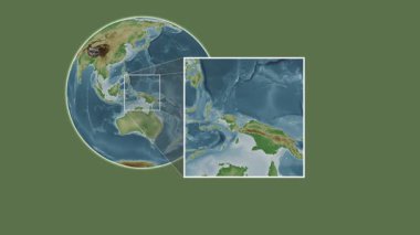 Pulau Biak Adası. Güney Pasifik Okyanusu - Endonezya - Endonezya 'da iki basamaklı kaydırma iskeleti kullanarak rengarenk bir yükseklik haritasında konumun sunumu