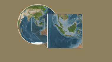 Pulau Bangka Adası. Java Denizi - Endonezya 'da iki adımlık bir çerçeve ekstraksiyonu kullanılarak bir uydu haritasında konumun sunumu