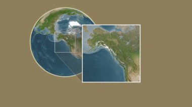Baranof Adası. Güneydoğu Alaska ve Britanya Kolumbiyası 'nın Sahil Suları' nda iki adımlık bir ekstraksiyonu kullanarak bir uydu haritasında konumun sunumu -