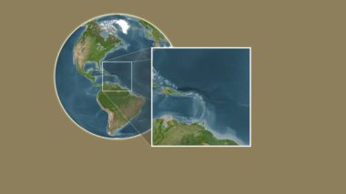 Barbuda Adası. Karayip Denizi - Antigua ve Barbuda - Karayip Denizi 'nde iki adımlık bir çerçeve ekstraksiyonu kullanılarak bir uydu haritasında konumun sunumu