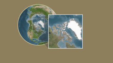 Bylot Adası. Baffin Körfezi - Kanada 'da iki adımlık kaydırma çerçeve ekstraksiyonu kullanılarak bir uydu haritasında konumun sunumu