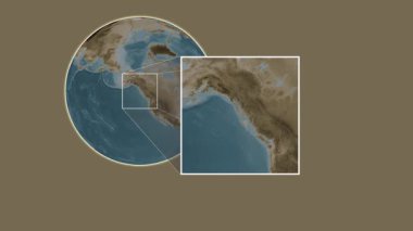 Baker Adası. Güneydoğu Alaska ve Britanya Kolumbiyası 'nın Kıyı Suları' ndaki kaydırak gibi iki basamaklı kare çıkartması kullanılarak sepia renginde bir yükseklik haritasında sunuluyor.