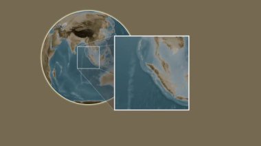 Pulau Bangkaru Adası. Yerin Hint Okyanusu 'ndaki iki basamaklı bir çerçeve ekstraksiyonu kullanılarak sepya renkli bir yükseklik haritasında sunumu - Endonezya