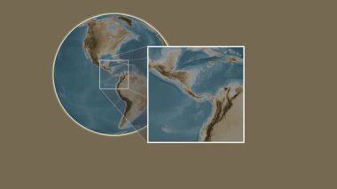 Bastimentos Adası Adası. Karayip Denizi - Panama - Panama - Karayip Denizi 'nde iki adımlık bir kaydırak çerçeve çıkarımı kullanılarak sepia renkli bir yükseklik haritasında konumun sunumu