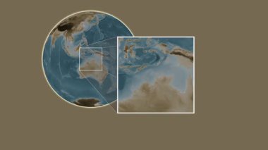 Bathurst Adası. Timor Denizi - Avustralya 'da iki adımlık kaydırma çerçeve ekstraksiyonu kullanılarak sepya renkli bir yükseklik haritasında konumun sunumu