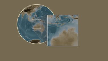 Büyük Ada 'da. Yerin Hint Okyanusu 'nda iki adımlık kaydırma iskeleti kullanarak sepya renkli bir yükseklik haritasında sunulması- Avustralya