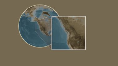 Blakely Adası. Güneydoğu Alaska ve Britanya Kolumbiyası 'nın Kıyı Suları' ndaki kaydırak gibi iki basamaklı kare çıkartması kullanılarak sepia renginde bir yükseklik haritasında sunuluyor.
