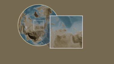 Bolşoy Begichev Adası. Laptev Denizi 'ndeki kaydırak gibi iki adımlık çerçeve çıkarımı kullanılarak sepya renkli bir yükseklik haritasında sunuluyor - Rusya