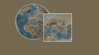 Brazza Adası. Konumun Adriyatik Denizi - Hırvatistan - Hırvatistan 'da iki adımlık kaydırak çerçeve çıkarımı kullanılarak sepya renkli bir yükseklik haritasında sunulması