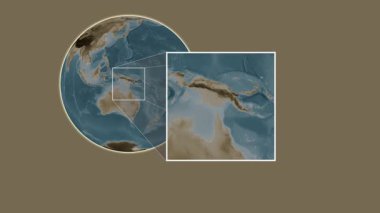 Bristow Adası. Mercan Denizi 'nde iki adımlık kaydırma iskeleti kullanılarak sepya renginde bir yükseklik haritasında yer alma - Papua Yeni Gine