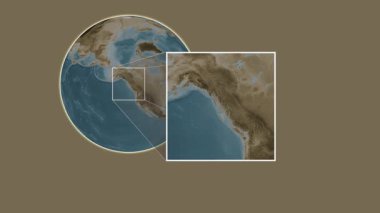 Brownson Adası. Güneydoğu Alaska ve Britanya Kolumbiyası 'nın Kıyı Suları' ndaki kaydırak gibi iki basamaklı kare çıkartması kullanılarak sepia renginde bir yükseklik haritasında sunuluyor.