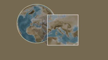 Bua Adası. Konumun Adriyatik Denizi - Hırvatistan - Hırvatistan 'da iki adımlık kaydırak çerçeve çıkarımı kullanılarak sepya renkli bir yükseklik haritasında sunulması