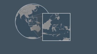 Pulau Bakalan Adası. Molukka Denizi - Endonezya - Molukka Denizi 'nde iki adımlık kaydırma iskeleti kullanılarak, konumun çelik renkli bir yükseklik haritasında sunulması