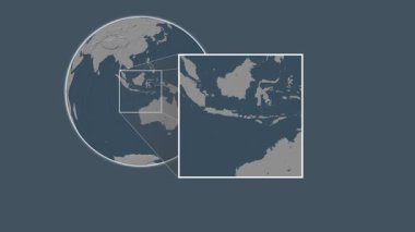 Pulau Bali Adası. Bali Denizi - Endonezya - Endonezya 'da iki basamaklı kaydırma iskeleti kullanarak çelik renkli bir yükseklik haritasında konumun sunumu