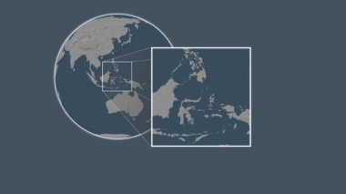 Pulau Bangka Adası. Konumun, Celebes Denizi - Endonezya - Endonezya 'da iki adımlık kaydırak çerçeve ekstraksiyonu kullanılarak çelik renkli bir yükseklik haritasında sunulması