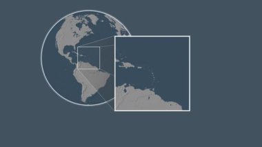 Basse-Terre Adası. Karayip Denizi - Fransa - Karayip Denizi 'nde iki adımlık kaydırma iskeleti kullanılarak konumu çelik renkli bir yükseklik haritasında sunuluyor