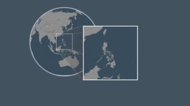 Batan, Albay Adası. Filipin Denizi 'nde iki adımlık kaydırma iskeleti kullanarak çelik renkli bir yükseklik haritasında konumun sunumu - Filipinler