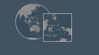 Pulau Bisa Adası. Konumunu çelik renkli yükseklik haritasında Halmahera Denizi - Endonezya - Halmahera Denizi