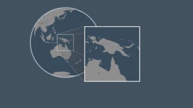 Ile Boigu Adası. Mercan Denizi 'nde iki adımlık kaydırma iskeleti kullanılarak, çelik renkli bir yükseklik haritasında konumun sunumu - Avustralya