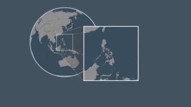 Buad Adası. Filipin Denizi 'nde iki adımlık kaydırma iskeleti kullanarak çelik renkli bir yükseklik haritasında konumun sunumu - Filipinler