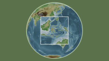 Pulau Bahubulu Adası. Banda Denizi - Endonezya 'da merkezli iki adımlık çerçeve ekstraksiyonu kullanılarak rengarenk bir yükseklik haritasında konumun sunumu