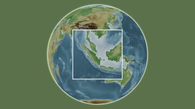 Pulau Bakung Adası. Güney Çin Denizi 'nde merkezli iki adımlık çerçeve çıkarımı kullanılarak rengarenk bir yükseklik haritasında konumun sunumu - Endonezya