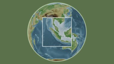 Pulau Bengkalis Adası. Konumun Malacca Boğazı 'ndaki merkezli iki adımlı çerçeve ekstraksiyonu kullanılarak renkli bir yükseklik haritasında sunumu - Endonezya