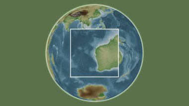 Bernier Adası. Konumun Hint Okyanusu 'ndaki merkezli iki adımlık kare çıkarımı kullanılarak renkli bir yükseklik haritasında sunumu - Avustralya