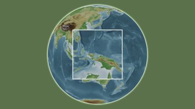 Pulau Biak Adası. Güney Pasifik Okyanusu 'ndaki merkezli iki basamaklı çerçeve çıkarımı kullanılarak yapılan renkli bir yükseklik haritasında konumun sunumu: