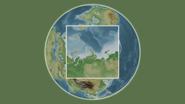 Bolşevik Adası. Kara Denizi 'ndeki merkezli iki basamaklı çerçeve çıkarımı kullanılarak yapılan renkli bir yükseklik haritasında konumun sunumu - Rusya