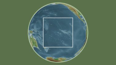 Bora Bora Adası. Güney Pasifik Okyanusu 'ndaki merkezli iki basamaklı kare çıkartması kullanılarak rengarenk bir yükseklik haritasında sunuluyor - Fransa