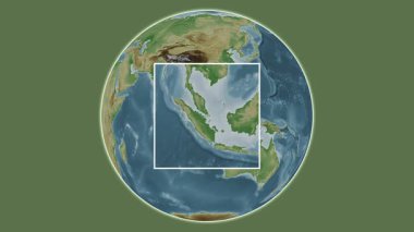 Pulau Bulan Adası. Güney Çin Denizi 'nde merkezli iki adımlık çerçeve çıkarımı kullanılarak rengarenk bir yükseklik haritasında konumun sunumu - Endonezya