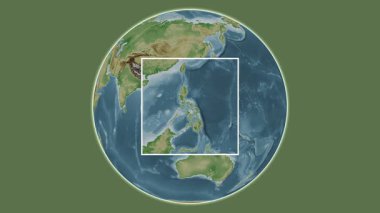 Burias Adası. Filipin Denizi 'ndeki merkezli iki basamaklı çerçeve çıkarımı kullanılarak yapılan renkli bir yükseklik haritasında konumun sunumu - Filipinler