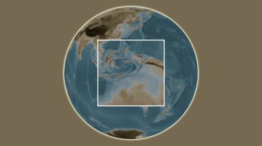 Pulau Babar Adası. Banda Denizi - Endonezya 'da merkezli iki basamaklı çerçeve çıkarma kullanılarak sepya renkli bir yükseklik haritasında konumun sunumu