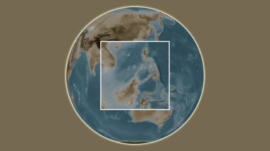 Balabac Adası. Sulu Denizi 'ndeki merkezli iki adımlık çerçeve çıkarımı kullanılarak sepya renginde bir yükseklik haritasında sunuluyor - Filipinler