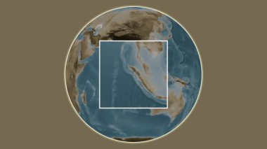 Pulau Bangkaru Adası. Yerin Hint Okyanusu 'ndaki merkezli iki basamaklı çerçeve çıkarımı kullanılarak sepya renkli bir yükseklik haritasında sunumu - Endonezya