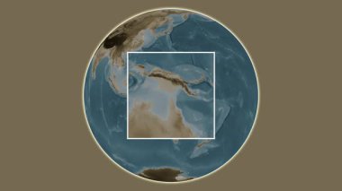 Banks Adası. Mercan Denizi 'nde merkezli iki adım kare çıkarma kullanılarak sepya renginde bir yükseklik haritasında sunuluyor - Avustralya