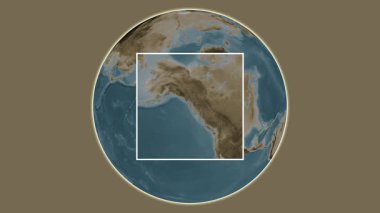 Baranof Adası. Güneydoğu Alaska ve Britanya Kolumbiyası 'nın Sahil Suları' ndaki merkezli iki basamaklı kare çıkarımı kullanılarak sepia renkli bir yükseklik haritasında yer almaktadır.